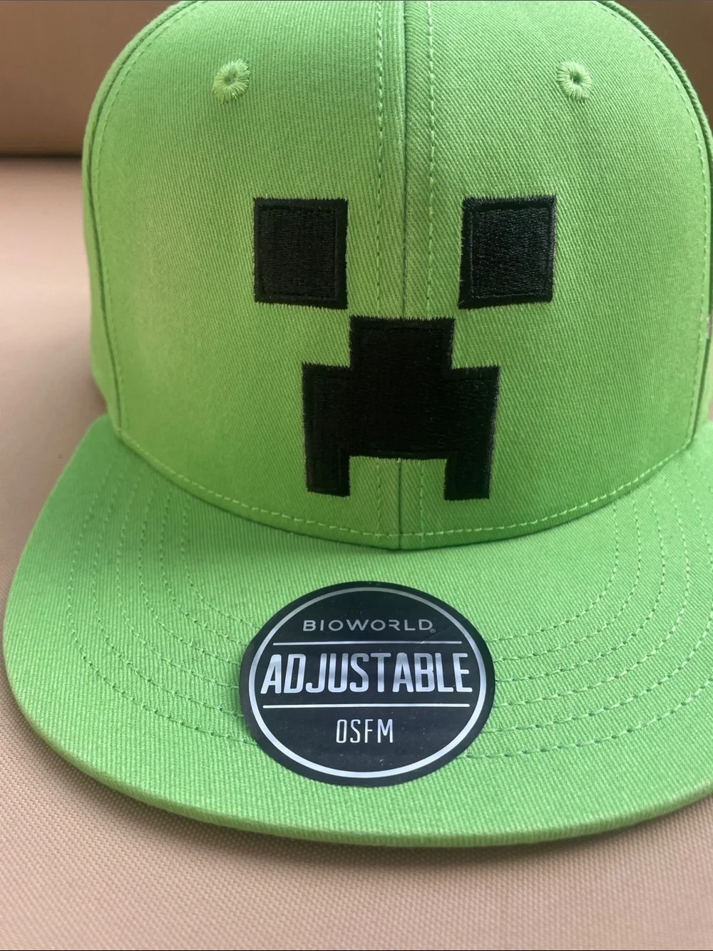 Bioworld Kids Green Creeper Snapback Hat with Black Embroidered Face